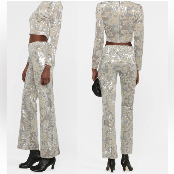 MAJE Woman's Velvet set of top&trousers with sequin embroidery size 1 NWOT